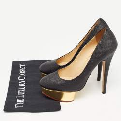 Pre Owned Charlotte Olympia Black Raffia Dolly Pumps Size 39.5
