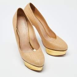 Charlotte Olympia Light Brown Raffia Dolly Pumps Size 42