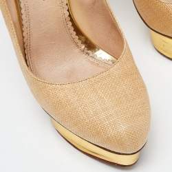 Charlotte Olympia Light Brown Raffia Dolly Pumps Size 42