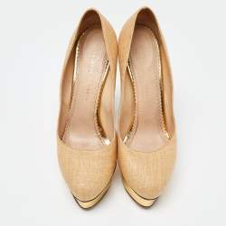Charlotte Olympia Light Brown Raffia Dolly Pumps Size 42