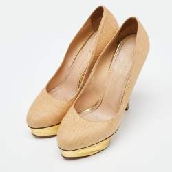 Charlotte Olympia Light Brown Raffia Dolly Pumps Size 42