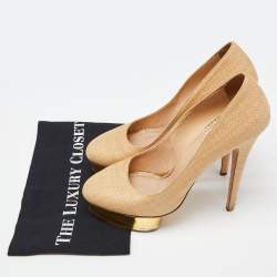 Charlotte Olympia Light Brown Raffia Dolly Pumps Size 42