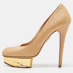 Charlotte Olympia Light Brown Raffia Dolly Pumps Size 42