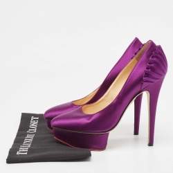Pre Owned Charlotte Olympia Purple Satin Platform Pumps Size 37.5
