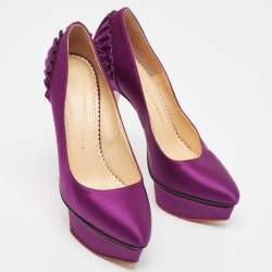 Pre Owned Charlotte Olympia Purple Satin Platform Pumps Size 37.5