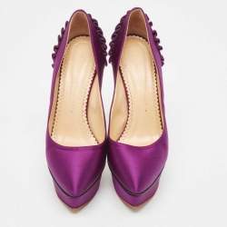 Pre Owned Charlotte Olympia Purple Satin Platform Pumps Size 37.5
