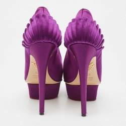 Pre Owned Charlotte Olympia Purple Satin Platform Pumps Size 37.5