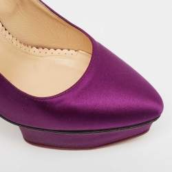 Pre Owned Charlotte Olympia Purple Satin Platform Pumps Size 37.5