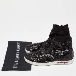 Charlotte Olympia Black Sequin Sock Sneakers Size 39
