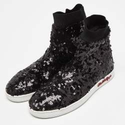 Charlotte Olympia Black Sequin Sock Sneakers Size 39