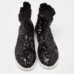 Charlotte Olympia Black Sequin Sock Sneakers Size 39