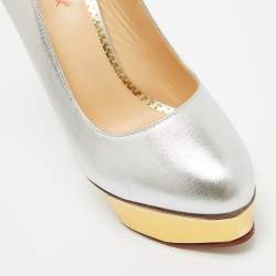 Charlotte Olympia Silver Leather Dolly  Platform Pumps Size 40