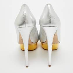 Charlotte Olympia Silver Leather Dolly  Platform Pumps Size 40