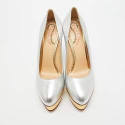 Charlotte Olympia Silver Leather Dolly  Platform Pumps Size 40
