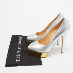 Charlotte Olympia Silver Leather Dolly  Platform Pumps Size 40