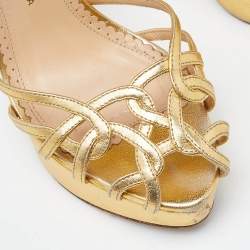Pre Owned Charlotte Olympia Gold Leather Strappy Platform Sandals Size 37.5
