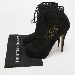 Charlotte Olympia Black Suede Lasercut Accents Ankle Boots Size 41