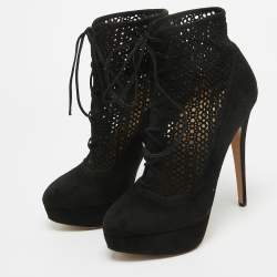 Charlotte Olympia Black Suede Lasercut Accents Ankle Boots Size 41