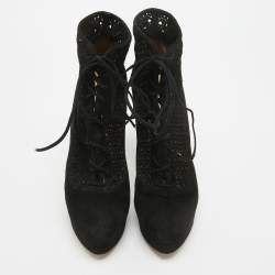 Charlotte Olympia Black Suede Lasercut Accents Ankle Boots Size 41