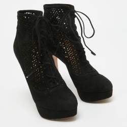 Charlotte Olympia Black Suede Lasercut Accents Ankle Boots Size 41