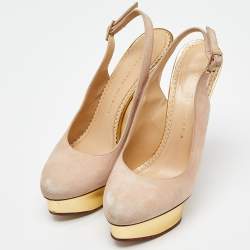 Charlotte Olympia Beige Suede Dolly Slingback Pumps Size 39