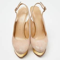 Charlotte Olympia Beige Suede Dolly Slingback Pumps Size 39