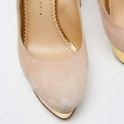 Charlotte Olympia Beige Suede Dolly Slingback Pumps Size 39