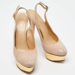 Charlotte Olympia Beige Suede Dolly Slingback Pumps Size 39