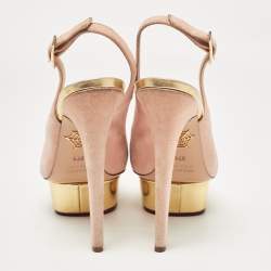 Charlotte Olympia Beige Suede Platform Slingback Pumps Size 37.5   