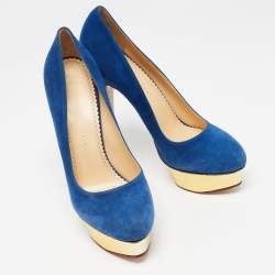 Charlotte Olympia Blue Suede Dolly Pumps Size 41