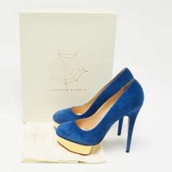 Charlotte Olympia Blue Suede Dolly Pumps Size 41