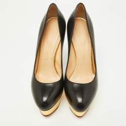 مملوكة مسبقًا Charlotte Olympia Black Leather Dolly Platform Pumps Size 37