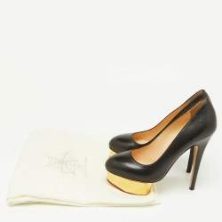 مملوكة مسبقًا Charlotte Olympia Black Leather Dolly Platform Pumps Size 37