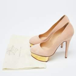 Charlotte Olympia Beige Leather Dolly Platform Pumps Size 37