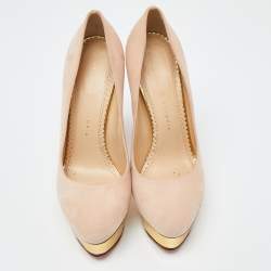 Charlotte Olympia Beige Leather Dolly Platform Pumps Size 37