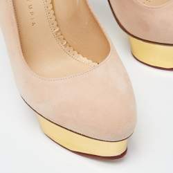 Charlotte Olympia Beige Leather Dolly Platform Pumps Size 37