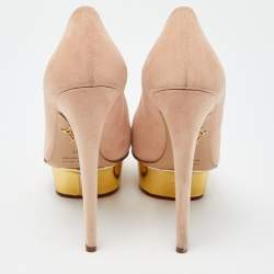 Charlotte Olympia Beige Leather Dolly Platform Pumps Size 37