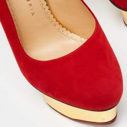 Charlotte Olympia Red Suede Dolly Platform Pumps Size 37