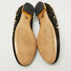 Pre Owned Charlotte Olympia Black Suede Kitty Spikes Ballet Flats Size 37.5