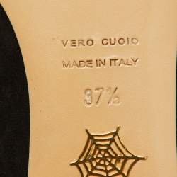 Pre Owned Charlotte Olympia Black Suede Kitty Spikes Ballet Flats Size 37.5