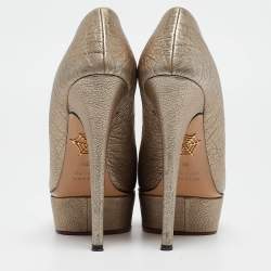 Pre Owned Charlotte Olympia Gold Leather Platform Pumps Size 36