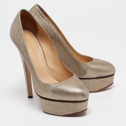 Pre Owned Charlotte Olympia Gold Leather Platform Pumps Size 36