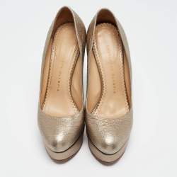 Pre Owned Charlotte Olympia Gold Leather Platform Pumps Size 36