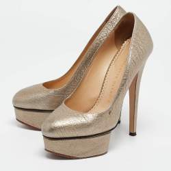Pre Owned Charlotte Olympia Gold Leather Platform Pumps Size 36
