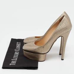Pre Owned Charlotte Olympia Gold Leather Platform Pumps Size 36