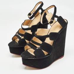 Charlotte Olympia Black Suede Platform Wedge Strappy Sandals Size 39