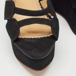 Charlotte Olympia Black Suede Platform Wedge Strappy Sandals Size 39