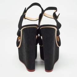 Charlotte Olympia Black Suede Platform Wedge Strappy Sandals Size 39