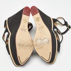 Charlotte Olympia Black Suede Platform Wedge Strappy Sandals Size 39