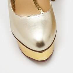 Charlotte Olympia Gold Leather Dolly Platform Pumps Size 40.5